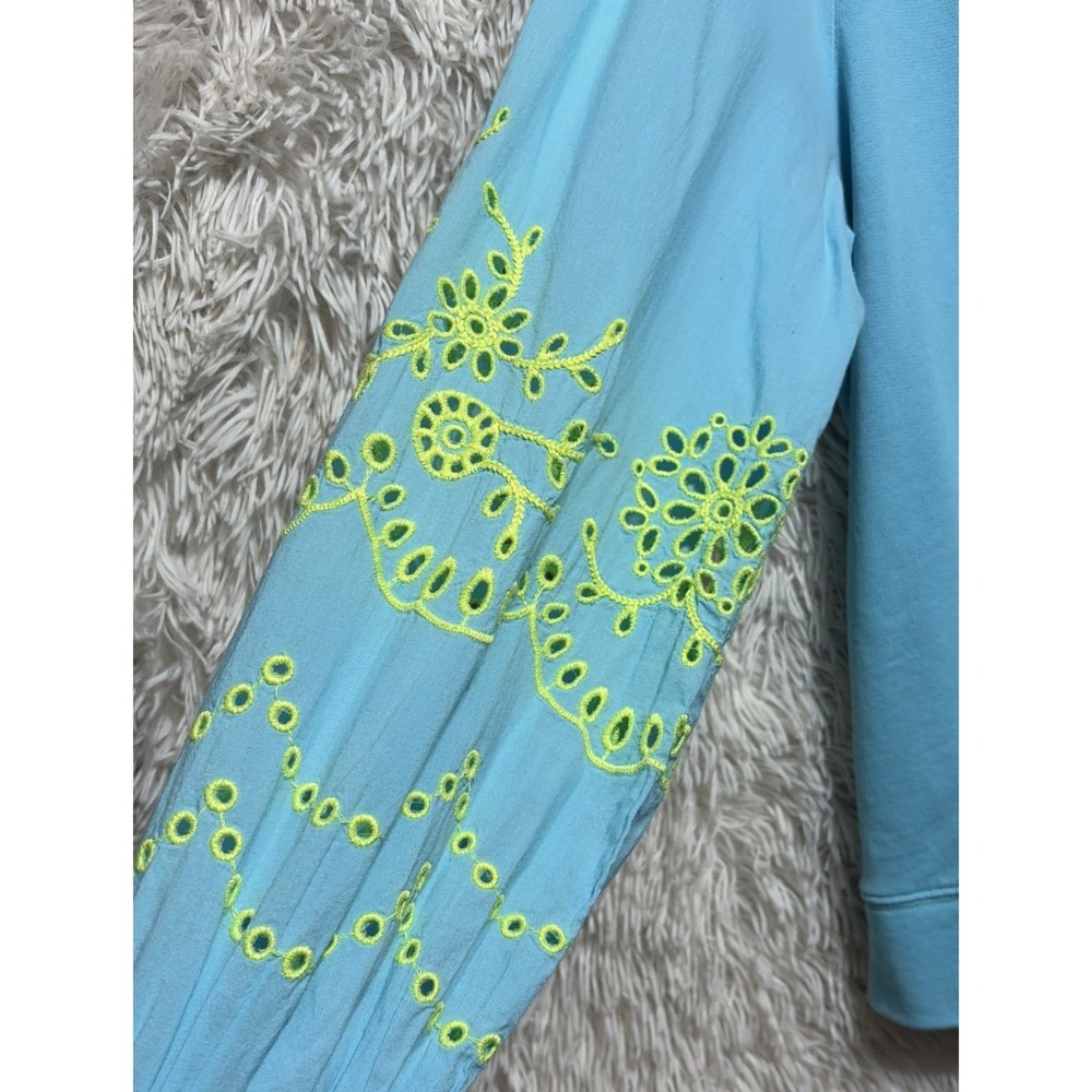 Lilly Pulitzer Top Women's XL Teal Long Sleeve Eyelet Alla Crew Neck Pullover - Picture 6 of 11